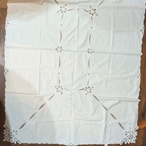 Vintage Lace And Cotton Tablecloth